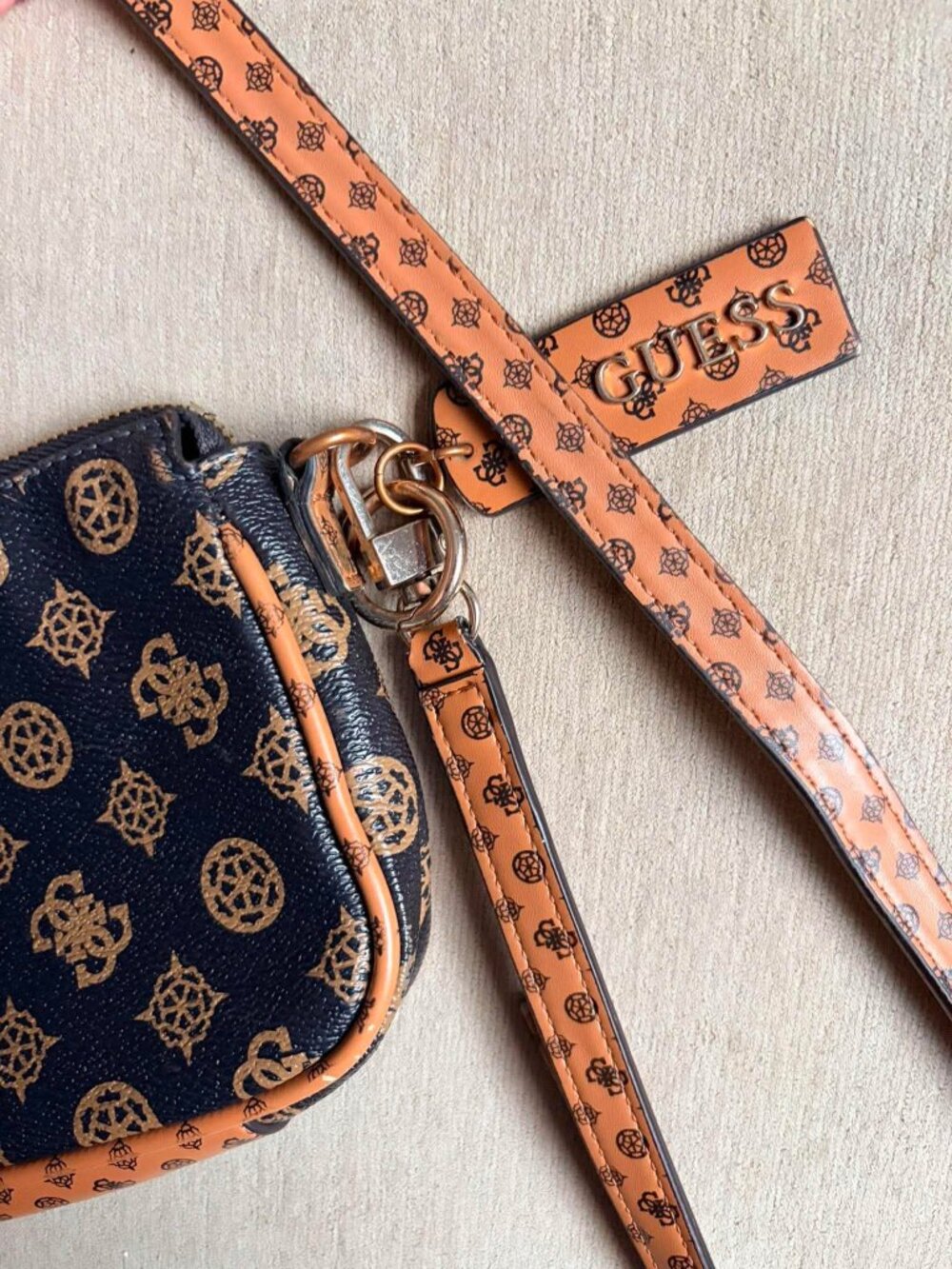 GUESS Logo Print Convertible Crossbody & Shoulder Bag Brown Cognac